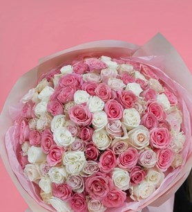 100 gül buketi, pembe beyaz gül buketi, 100 adet gül buketi